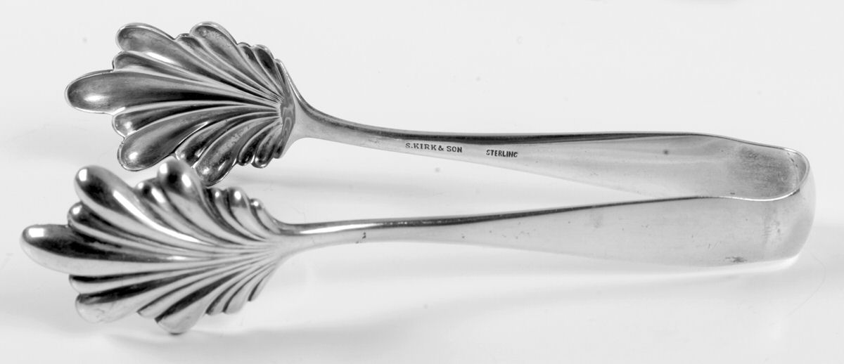 Old Maryland-Plain (Sterling, 1850) Large Ice Serving Tongs with Bowl Tips by Kirk Stieff-1