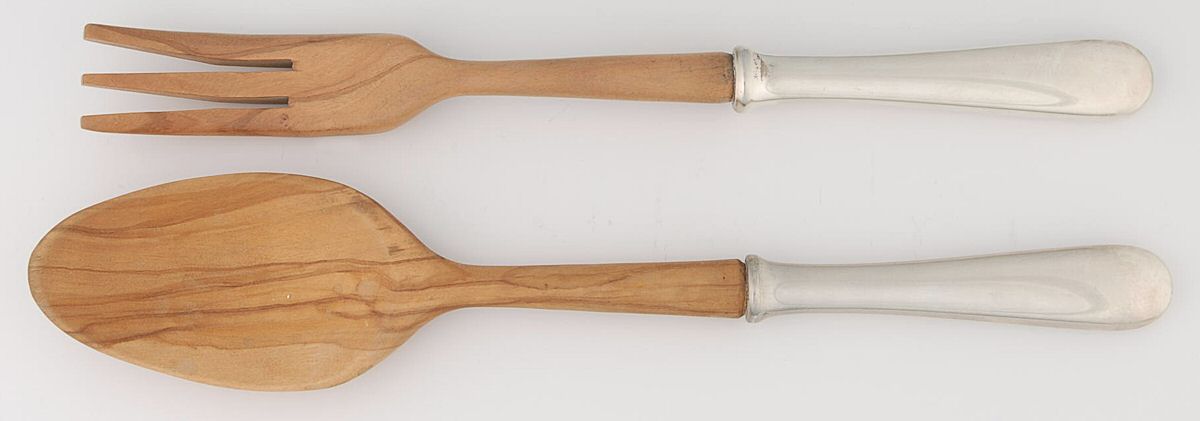 Old Maryland-Plain (Sterling, 1850) Wooden Bowl 2-Piece Salad Set by Kirk Stieff-1