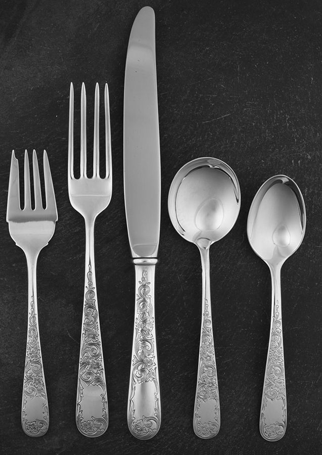 Old Maryland-Engv (Sterling, 1936, No Monos) 5 Piece Dinner Size Setting by Kirk Stieff-1