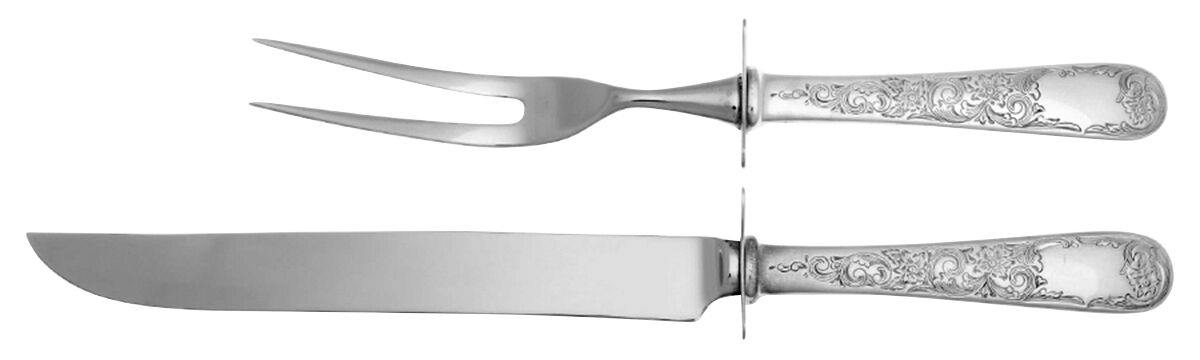 Old Maryland-Engv (Sterling, 1936, No Monos) Small Stainless Blade 2-Piece Steak Carving Set by Kirk Stieff-1