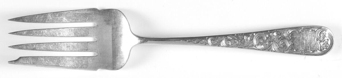 Old Maryland-Engv (Sterling, 1936, No Monos) Medium Solid Cold Meat Serving Fork by Kirk Stieff-1