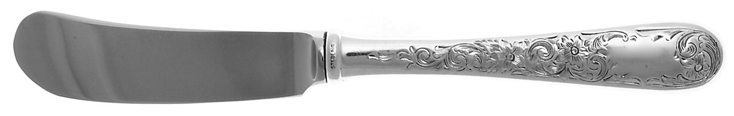 Old Maryland-Engv (Sterling, 1936, No Monos) Butter Spreader Hollow Hdl-Paddle/Stainless Blade by Kirk Stieff-1