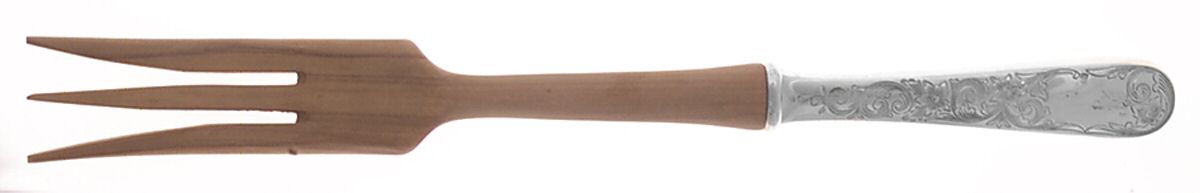 Old Maryland-Engv (Sterling, 1936, No Monos) Salad Serving Fork with Wooden Prongs by Kirk Stieff-1