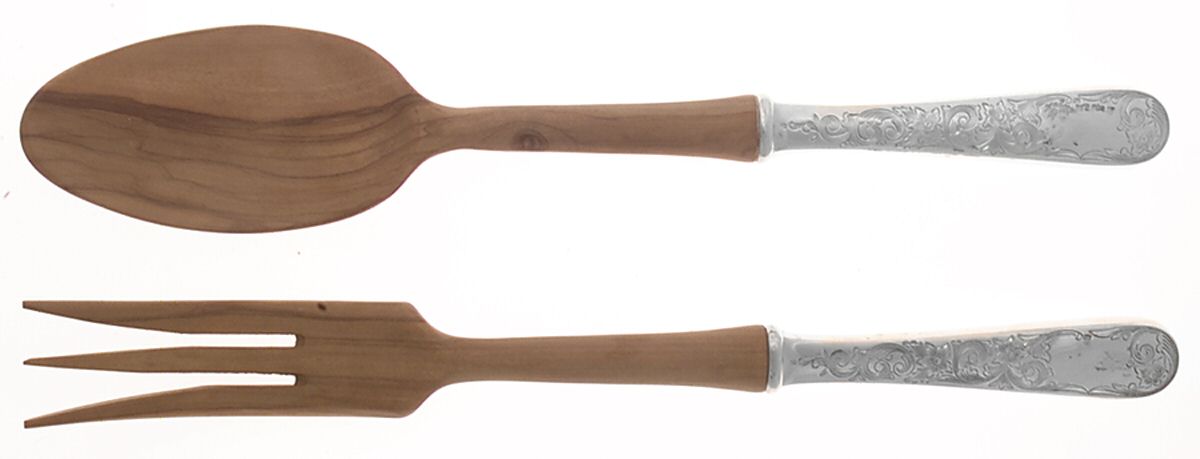 Old Maryland-Engv (Sterling, 1936, No Monos) Wooden Bowl 2-Piece Salad Set by Kirk Stieff-1