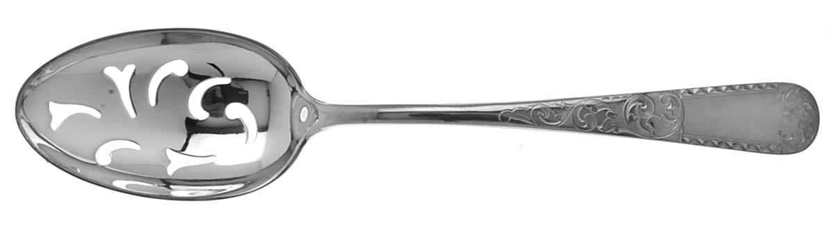 Plymouth-Engraved (Silverplate, 1980) Pierced Tablespoon (Serving Spoon) by Kirk Stieff-1