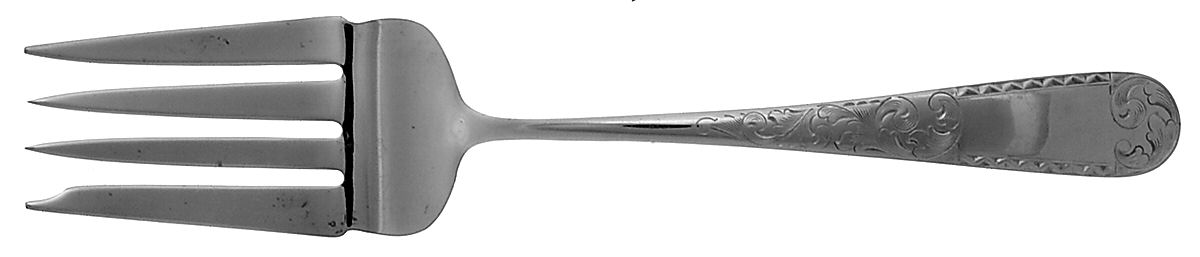 Plymouth-Engraved (Silverplate, 1980) Medium Solid Cold Meat Serving Fork by Kirk Stieff-1