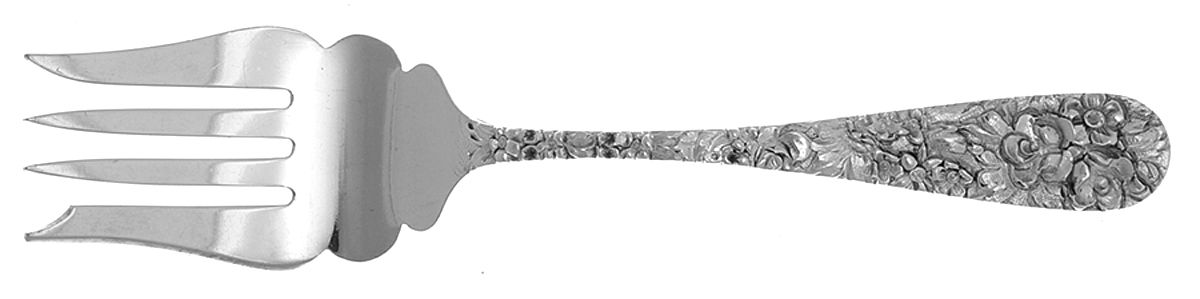 Princess-Hand Chased (Sterling, 1915) Small Solid Cold Meat Serving Fork by Kirk Stieff-1