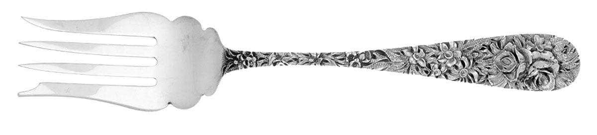 Princess-Hand Chased (Sterling, 1915) Medium Solid Cold Meat Serving Fork by Kirk Stieff-1