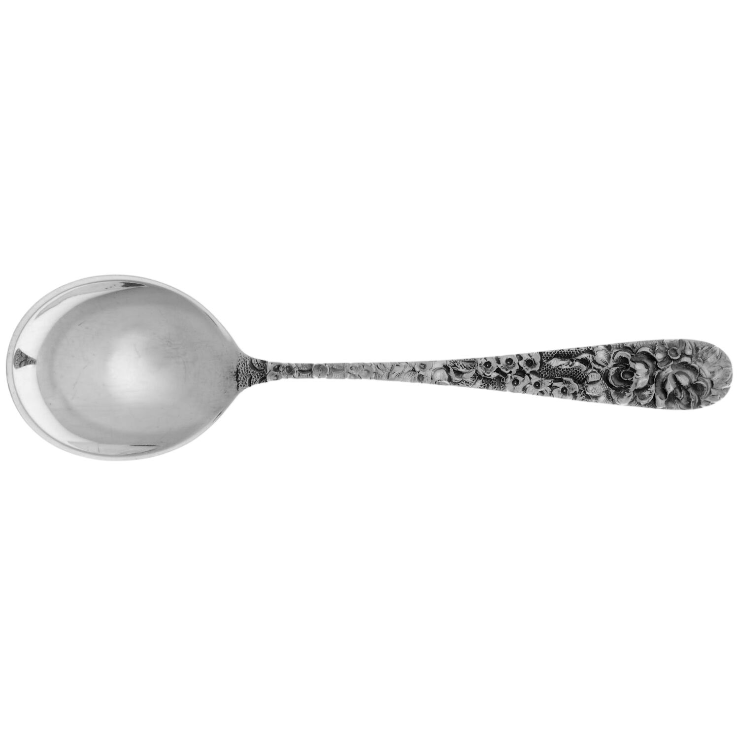 Princess-Hand Chased (Sterling, 1915) Round Bowl Soup Spoon Large (Cream Soup) by Kirk Stieff-1