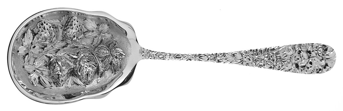 Princess-Hand Chased (Sterling, 1915) Chased Fruit Serving Spoon-4 Berries by Kirk Stieff-1
