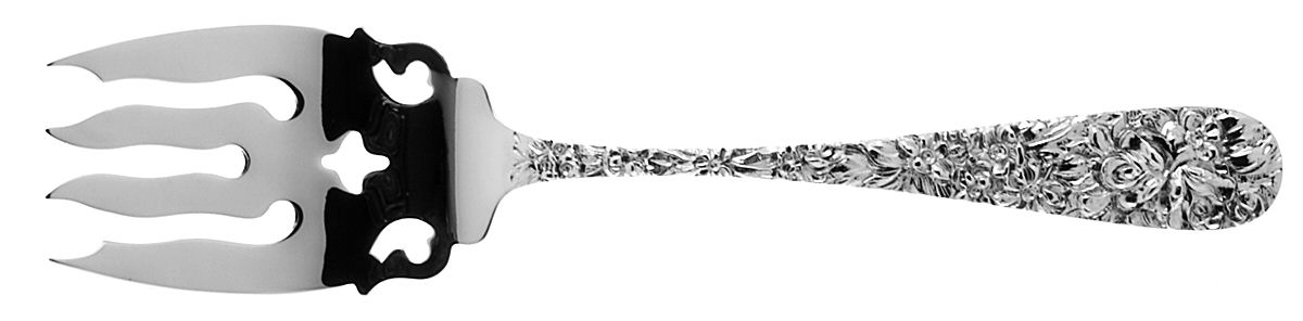 Princess-Hand Chased (Sterling, 1915) Solid Serving Fork by Kirk Stieff-1
