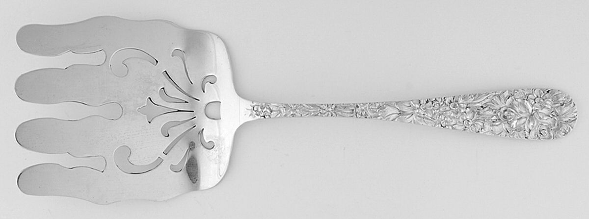 Princess-Hand Chased (Sterling, 1915) Large Solid Asparagus Serving Fork by Kirk Stieff-1