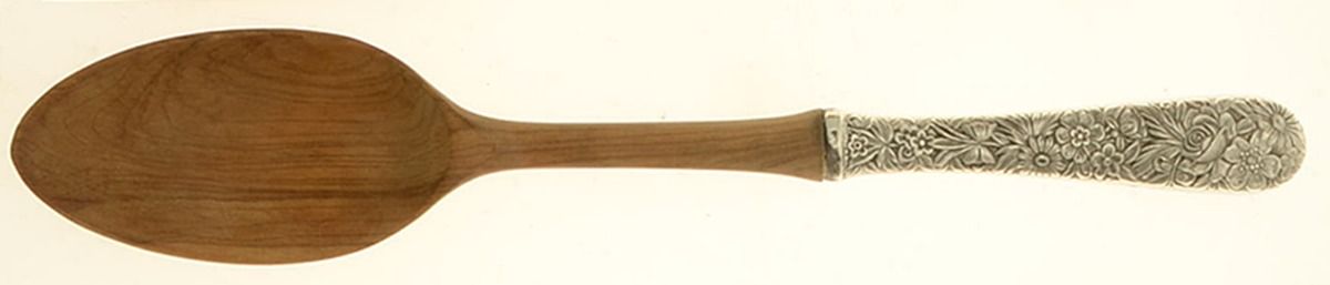 Repousse (Sterling, 1828) Salad Serving Spoon with Wooden Bowl by Kirk Stieff-1