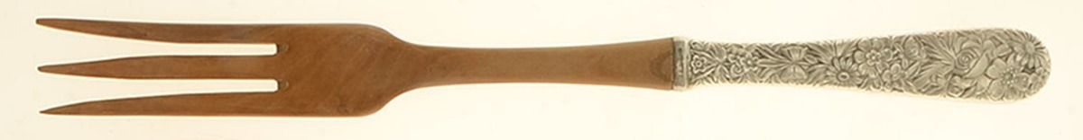Repousse (Sterling, 1828) Salad Serving Fork with Wooden Prongs by Kirk Stieff-1