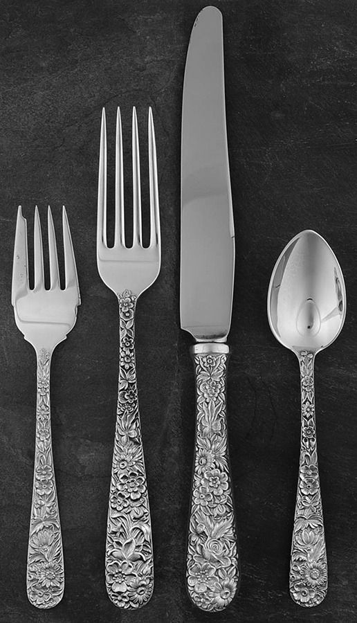 Repousse (Sterling, 1828) 4 Piece Dinner Size Setting by Kirk Stieff-1
