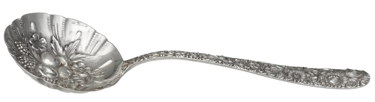 Repousse (Sterling, 1828) Solid Shell Berry/Casserole Spoon by Kirk Stieff-1