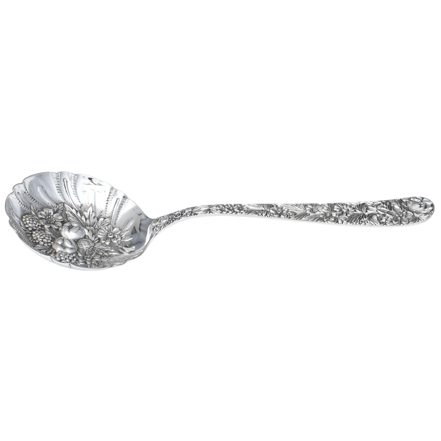 Repousse (Sterling, 1828) Large Solid Shell Berry/Casserole Spoon by Kirk Stieff-1