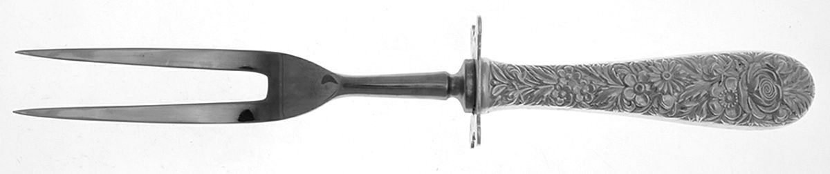 Repousse (Sterling, 1828) Large Stainless-Prong Roast Carving Fork by Kirk Stieff-1