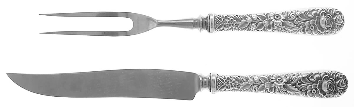 Repousse (Sterling, 1828) Small Stainless Blade 2-Piece Steak Carving Set by Kirk Stieff-1
