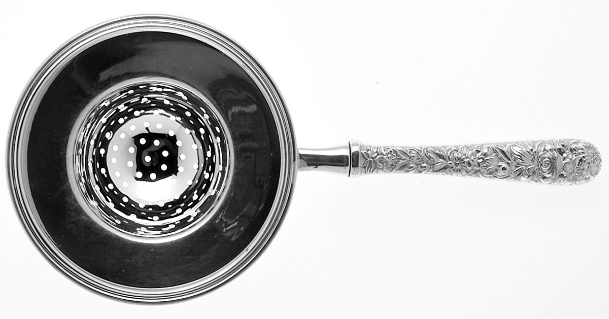 Repousse (Sterling, 1828) Individual Overcup Tea Strainer with Silverplate Bowl by Kirk Stieff-1