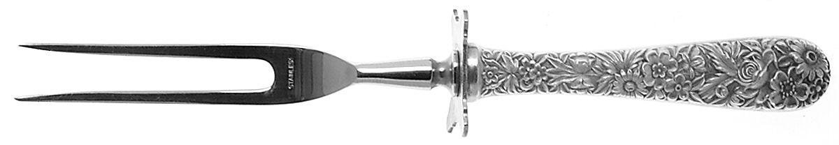 Repousse (Sterling, 1828) Small Steak Carving Fork with Stainless Prongs by Kirk Stieff-1