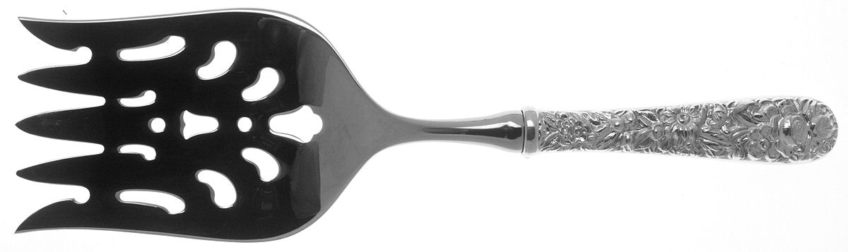 Repousse (Sterling, 1828) Large Hollow Handle Fish Serving Fork by Kirk Stieff-1