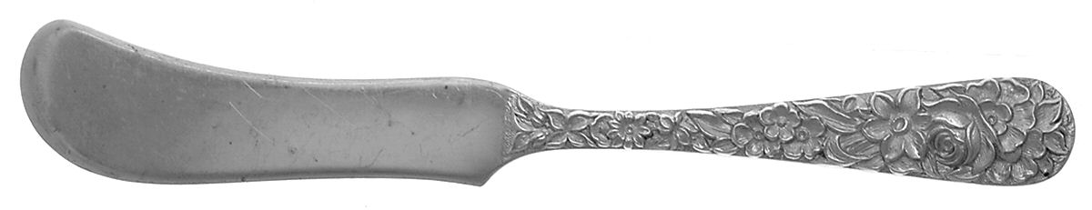 Repousse (Sterling, 1828) Flat Butter Spreader-Front and Back Design by Kirk Stieff-1