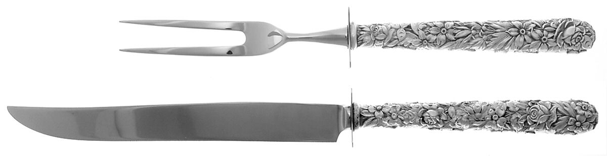 Repousse (Sterling, 1828) 2 Pc Large Full Repousse Roast Carving Set,StnlBld by Kirk Stieff-1