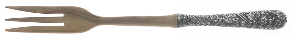 Repousse (Sterling, 1828) Fork-Salad Serving/Medium Wooden Prongs by Kirk Stieff-1