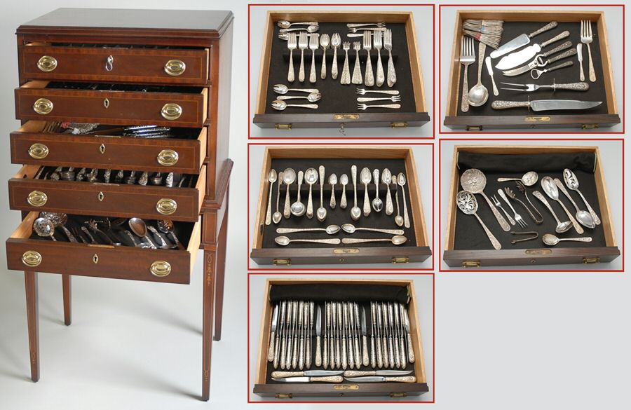 Repousse (Sterling, 1828) 288 Piece Set with Chest by Kirk Stieff-1