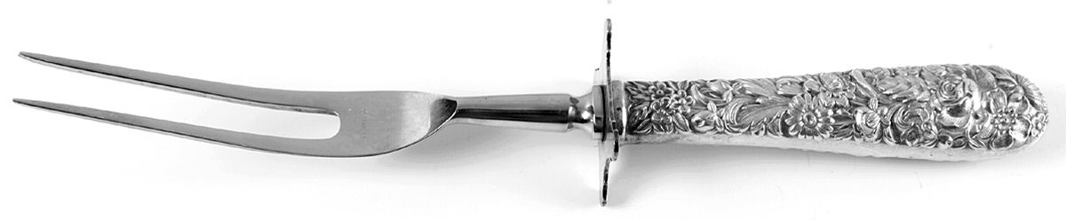 Repousse (Sterling, 1828) Large Stainless-Prong Roast Carving Fork by Kirk Stieff-1