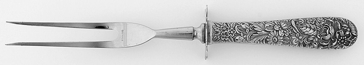 Repousse (Sterling, 1828) Large Stainless-Prong Roast Carving Fork by Kirk Stieff-1