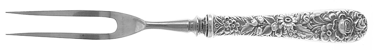 Repousse (Sterling, 1828) Small Steak Carving Fork with Stainless Prongs by Kirk Stieff-1