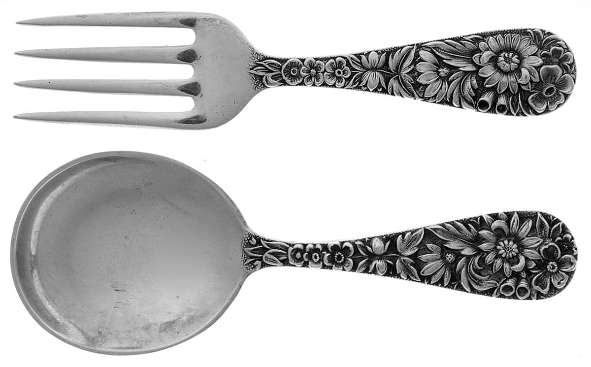 Repousse (Sterling, 1828) Small 2 Piece Baby Set (Fork, Spoon) by Kirk Stieff-1