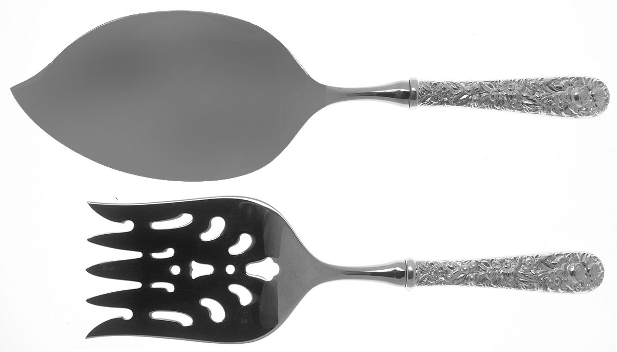 Repousse (Sterling, 1828) Fish Serving Set Hollow Handle Large 2 Piece by Kirk Stieff-1