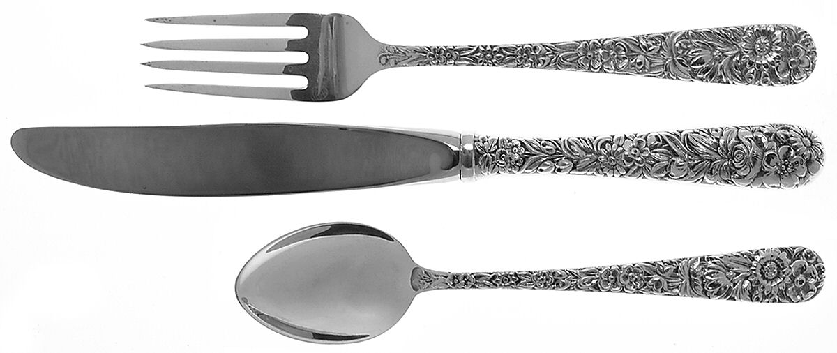 Repousse (Sterling, 1828) 3 Piece Youth Set (Knife, Fork & Spoon) by Kirk Stieff-1