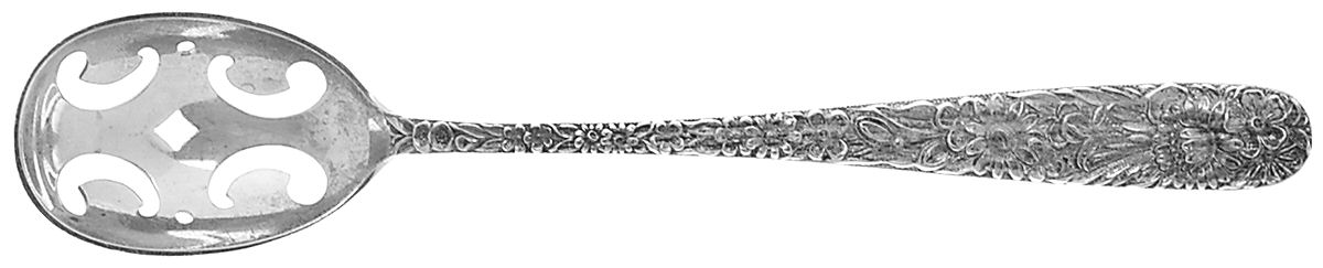 Repousse (Sterling, 1828) Pierced Bowl Short Handle Olive Spoon by Kirk Stieff-1
