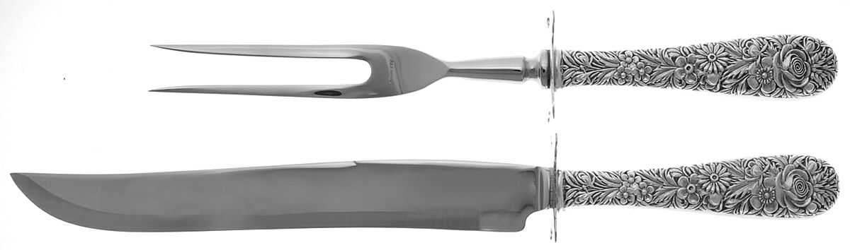 Repousse (Sterling, 1828) Large 2-Piece Roast Carving Set w/ Stainless Blade by Kirk Stieff-1