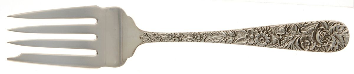 Repousse (Sterling, 1828) Small Solid Cold Meat Serving Fork by Kirk Stieff-1