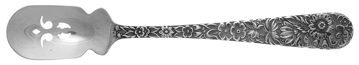 Repousse (Sterling, 1828) Short Handled Olive Spoon with Pierced Bowl by Kirk Stieff-1