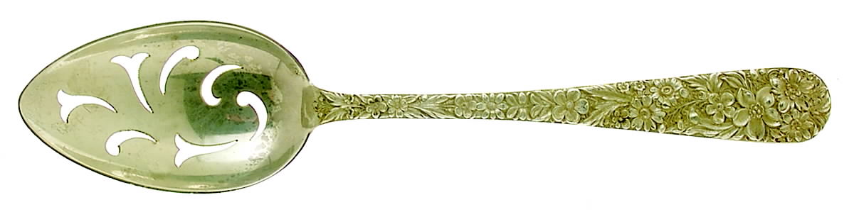 Repousse-Gold Vermeil (Sterling) Pierced Tablespoon (Serving Spoon) by Kirk Stieff-1