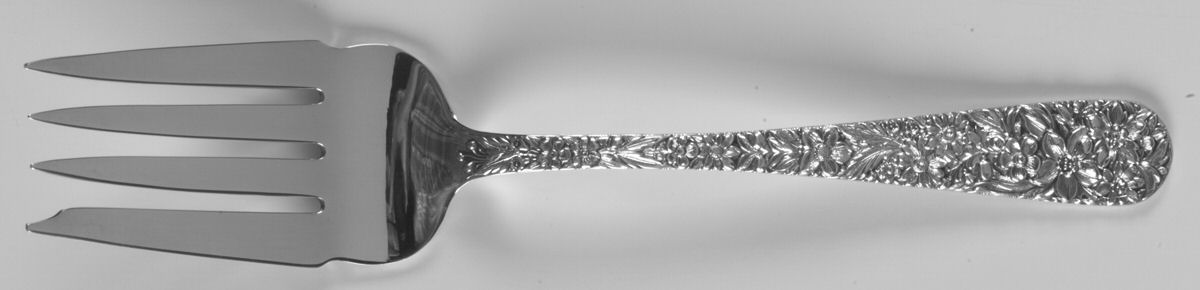 Repousse-Gold Vermeil (Sterling) Medium Solid Cold Meat Serving Fork by Kirk Stieff-1