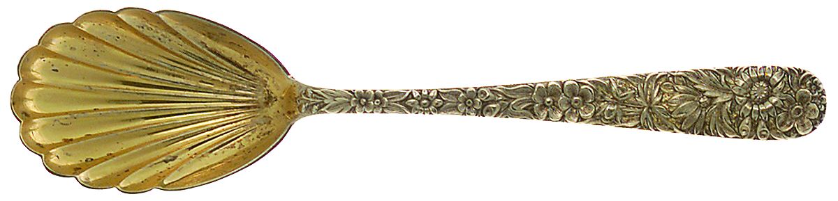 Repousse-Gold Vermeil (Sterling) Sugar Shell Spoon by Kirk Stieff-1