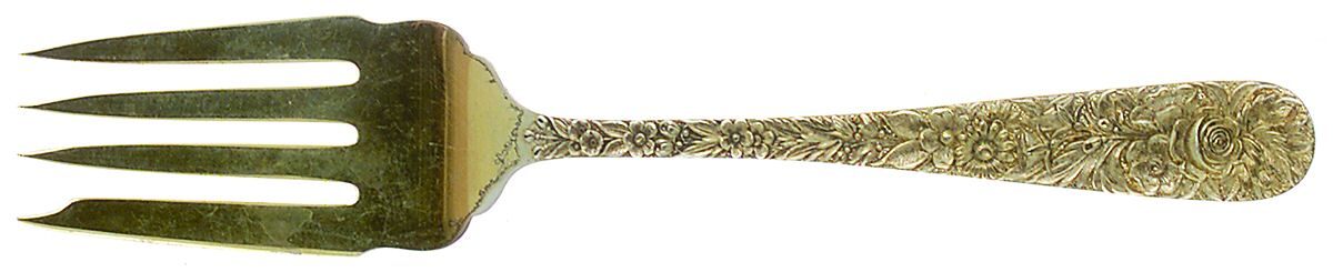 Repousse-Gold Vermeil (Sterling) Small Solid Cold Meat Serving Fork by Kirk Stieff-1