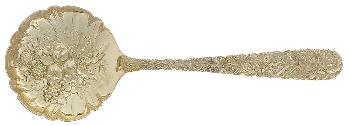 Repousse-Gold Vermeil (Sterling) Large Solid Shell Berry/Casserole Spoon by Kirk Stieff-1