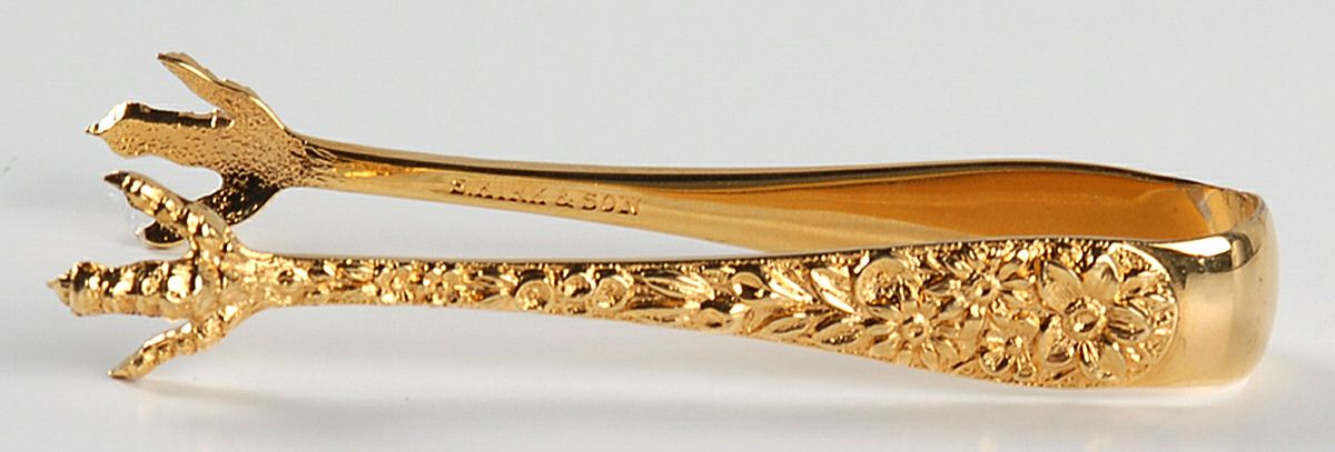 Repousse-Gold Vermeil (Sterling) Bon Bon Tongs by Kirk Stieff-1