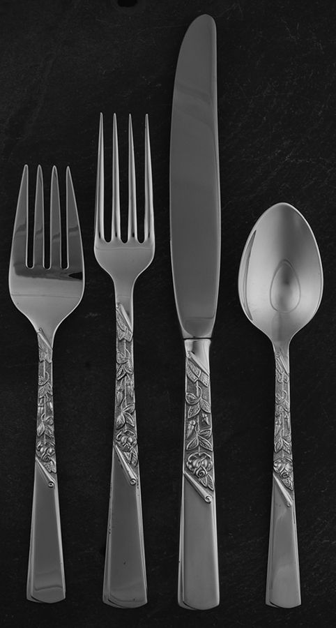 Rose Motif (Sterling, 1954, No Monograms) 4 Piece Place Size Setting by Kirk Stieff-1