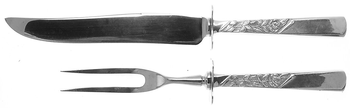 Rose Motif (Sterling, 1954, No Monograms) Small Steak 2-Piece Carving Set w/Stainless Blade by Kirk Stieff-1