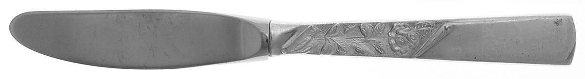 Rose Motif (Sterling, 1954, No Monograms) Modern Hollow Butter Spreader (Stainless) by Kirk Stieff-1