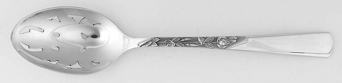 Rose Motif (Sterling, 1954, No Monograms) Pierced Tablespoon (Serving Spoon) by Kirk Stieff-1